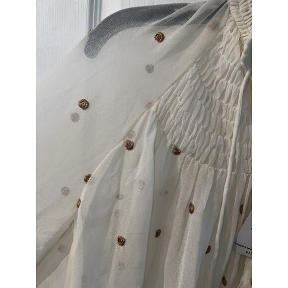 Free People Blouse Womens XS Ready to Run Embroidered Dot Smocked Georgette Top - Picture 7 of 11